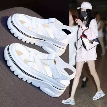 Женские тапочки для походов с открытым носком и танкеткой 35 белый