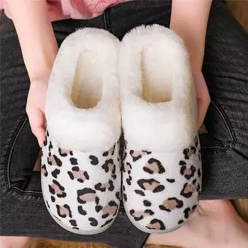 Женские тапочки Домашние тапочки для женщин Пушистые плюшевые тапочки на флисовой подкладке Теплые мягкие комфортные противоскользящие тапочки с леопардовым принтом для уличных домашних тапочек 40-41 розовый