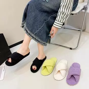 Женские тапочки Four Seasons Домашняя обувь для дома Вельвет Мягкие удобные для отдыха Твердые женские нескользящие шлепанцы для гостиной 36-37 бежевый