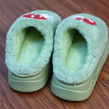 Женские тапочки-грибы женские зеленые пушистые туфли на платформе женские зимние теплые короткие плюшевые тапочки домашние тапочки 36-37 серый