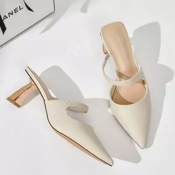 Женские тапочки и сандалии из кожи, сексуальные шлепанцы, черные туфли с острым носком, Vip Eva, корейский стиль, шикарные, элегантные, распродажа 35