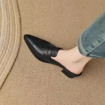 Женские тапочки и сандалии Мюли Острый носок Шлепанцы Дешевая Ликвидация Натуральная Кожа На Акция Новая Модная Обувь Vip 35