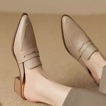 Женские тапочки и сандалии Мюли Острый носок Шлепанцы Дешевая Ликвидация Натуральная кожа по акции Модная обувь 35 бежевый