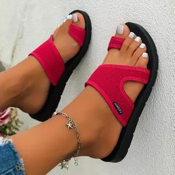 Женские тапочки из дышащей сетки - Удобный открытый дизайн, плоские женские сандалии 36 вино красного