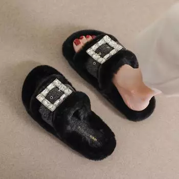 Женские тапочки из джинсовой ткани со стразами и пряжкой, черные, с круглым носком, с открытым носком, хлопковые тапочки 2024 года, осенние женские домашние тапочки для отдыха 36