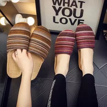 Женские тапочки из хлопка и льна в японском стиле 35 красный