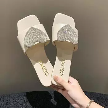 Женские тапочки из искусственной кожи с открытым носком и ромбовидным узором в виде сердца, модные повседневные женские туфли большого размера 37