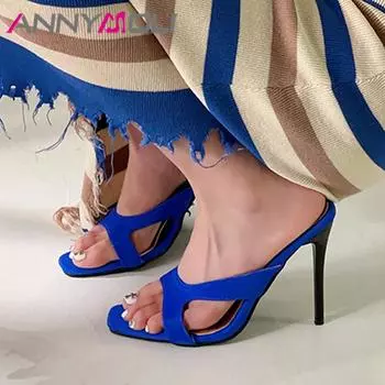 Женские тапочки из искусственной кожи, тонкие шлепанцы, сандалии на очень высоком каблуке с квадратным носком, пикантная вечерняя летняя обувь, черная роза-кармин 33 чёрный