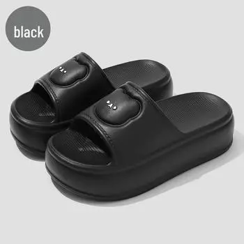 Женские тапочки из ЭВА на толстой подошве с милым дизайном в виде медведя, нескользящие летние сандалии для улицы и дома чёрный