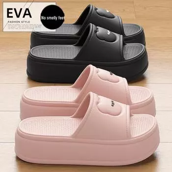 Женские тапочки из ЭВА на толстой подошве с милым дизайном в виде медведя, нескользящие летние сандалии для улицы и дома 37-38 хаки