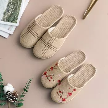 Женские тапочки из льна в стиле ретро с вышивкой в этническом стиле Баотоу на толстой подошве Male; 42-43 коричневый