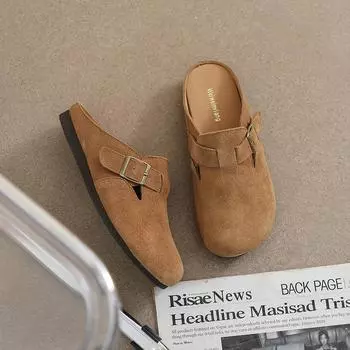 Женские тапочки из натуральной кожи, большие размеры, женская летняя обувь, верхняя одежда в стиле ретро, женские полутапочки на плоской подошве 35 коричневый