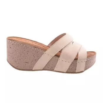 Женские тапочки из натуральной кожи на танкетке Лето