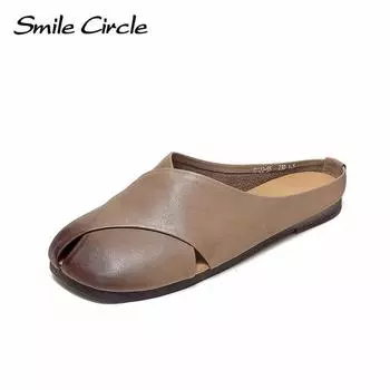 Женские тапочки из натуральной кожи с мягкой подошвой, сандалии без шнуровки, дышащая повседневная обувь в стиле ретро