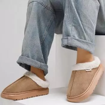 Женские тапочки из пены с эффектом памяти, подошва из ЭВА, теплые замшевые короткие ботильоны с подкладкой из искусственного меха, домашние тапочки для женщин, нескользящие ботинки 36-37 чёрный