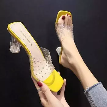 Женские тапочки из ПВХ с желе, роскошные сексуальные босоножки с открытым носком и кристаллами, модные женские туфли на прозрачном каблуке, летние туфли для улицы 4 бежевый