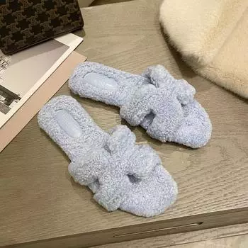 Женские тапочки из супермягкого меха 2023 года: Антизапах, противоскользящий, подходит для использования на открытом воздухе, модный и популярный 38 хаки