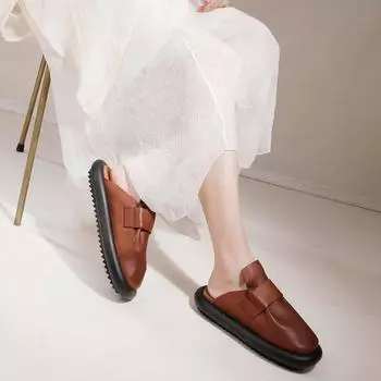 Женские тапочки Johnature на мягкой подошве в стиле ретро, однотонные повседневные уличные шлепанцы из натуральной кожи с квадратным носком