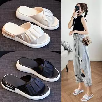 Женские тапочки, летние босоножки на платформе для отдыха в стиле ретро с открытым носком, модные нескользящие пляжные женские туфли Zapatos De Mujer 35 бежевый