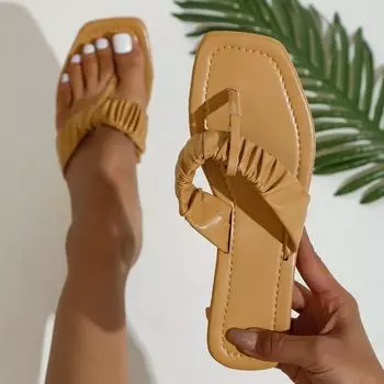 Женские тапочки, летние модные однотонные шлепанцы на плоской подошве, женские домашние сандалии, пляжные шлепанцы, повседневные шлепанцы Chaussure Femme 36