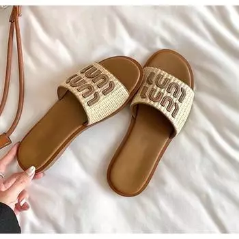 Женские тапочки, летние, новые, пляжные, повседневные, износостойкие, водонепроницаемые, женские, плетеные, ретро, пляжные тапочки Mujer De Zapatillas 35 бежевый