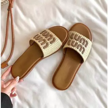 Женские тапочки, летние, новые, пляжные, повседневные, износостойкие, водонепроницаемые, женские, плетеные, ретро, пляжные тапочки Mujer De Zapatillas 35 бежевый