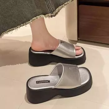 Женские тапочки, летние новые роскошные сандалии, женские, на толстой подошве, дизайнерские тапочки с квадратным носком, женские тапочки 38 серебряный