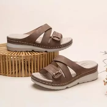 Женские тапочки, летние, новые, ручной работы, ортопедические туфли на танкетке и платформе, ретро, повседневные, пляжные, для отдыха, Sandalias De Mujer 2024 36 темно-коричневого