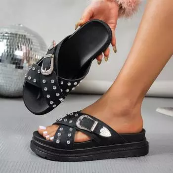 Женские тапочки, летние сандалии на платформе, модные плоские тапочки большого размера, женские удобные пляжные туфли, шлепанцы для женщин 35