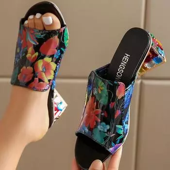 Женские тапочки, летние сандалии с широким ремешком и квадратным каблуком, повседневные тапочки на высоком каблуке для отдыха, летняя обувь с открытым носком для выхода 35 красный