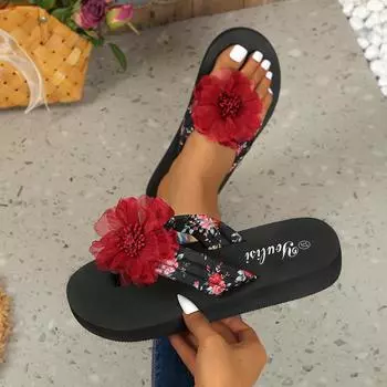 Женские тапочки Летние тапочки С открытым носком Босоножки с цветком Повседневная пляжная обувь Благородные 36