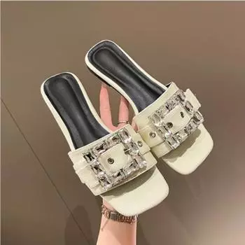 Женские тапочки, летние уличные тапочки на плоской подошве с квадратным носком, сексуальные и модные пляжные туфли, женские сандалии, женская сексуальная обувь 36 бежевый