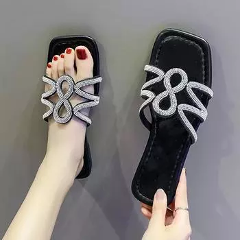 Женские тапочки, летние женские сандалии, модные женские сандалии с открытым носком, уличные женские шлепанцы для отдыха и вечеринок, сандалии с кристаллами 37 белый