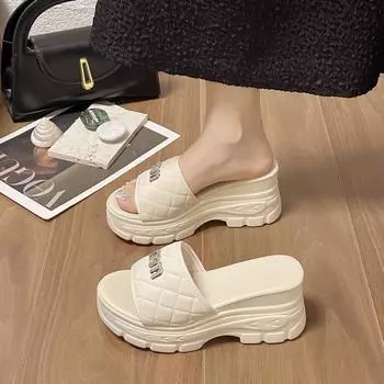 Женские тапочки Летние женские туфли-лодочки Модные туфли с открытым носком Пляжные сандалии Удобные тапочки на платформе Шлепанцы Женские 35