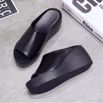 Женские тапочки, летние женские туфли на танкетке, шлепанцы с открытым носком, женские однотонные женские повседневные уличные туфли, женская обувь 43 чёрный