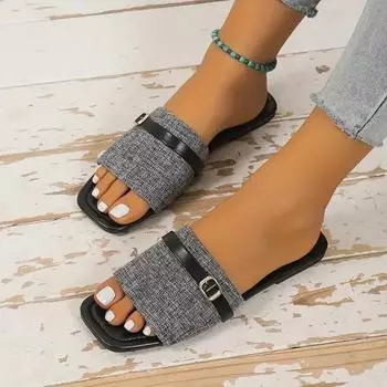 Женские тапочки, летняя модная обувь с квадратным носком, большие размеры 43, обувь на плоской подошве с открытым носком для женщин, уличные повседневные шлепанцы, женские шлепанцы 36