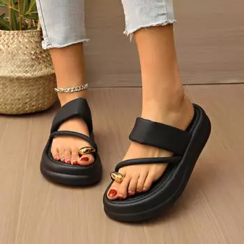 Женские тапочки Летняя модная обувь Шлепанцы для отдыха на открытом воздухе Роскошные шлепанцы Женские нескользящие тапочки на платформе Повседневные пляжные сандалии на плоской подошве 35