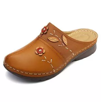 Женские тапочки, летняя обувь, женские спилковые кожаные полые дышащие женские тапочки, наружные шлепанцы, большой размер 43, резина 35