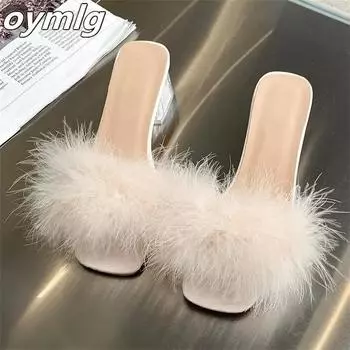 Женские тапочки, лето 2021, новые модные босоножки на шпильке с открытым носком на высоком каблуке Zapatillas Mujer Casa Sapatos Femininos 36 чёрный