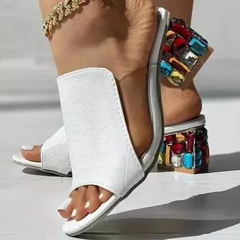 Женские тапочки, лето 2024, сандалии на квадратном высоком каблуке с широким ремешком, повседневные уличные тапочки на плоской подошве, женские шлепанцы с открытым носком на выход 36 белый