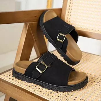 Женские тапочки Лето 2025 Босоножки с открытым носком Нескользящая повседневная платформа Ретро Женская уличная пляжная обувь Sandalias De Mujer 36 чёрный