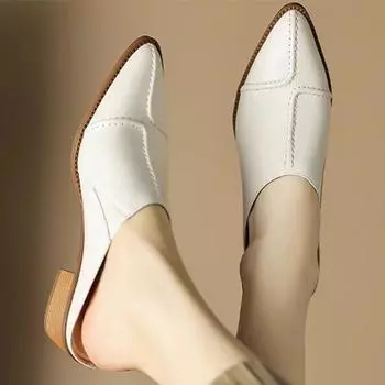 Женские тапочки, массивные туфли-мюли, летние босоножки на среднем каблуке 2024 года, новые модные шлепанцы с открытой пяткой, повседневная обувь, туфли-лодочки, шлепанцы 35 белый