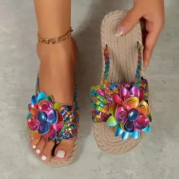 Женские тапочки, модная повседневная обувь, плоская подошва, праздничные тапочки с цветочным узором, пляжные шлепанцы с носками, женские шлепанцы 36 бежевый