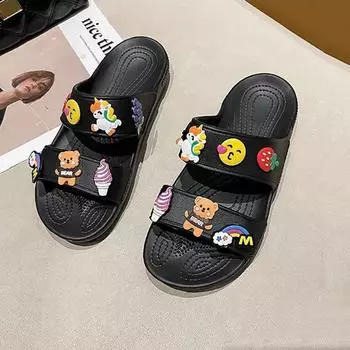 Женские тапочки, модные домашние и уличные шлепанцы, повседневная обувь, дышащие женские сандалии, нескользящие шлепанцы 36 чёрный