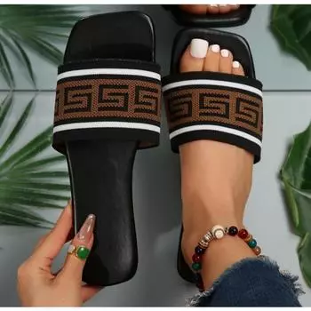 Женские тапочки, модные классические простые сандалии, женские тапочки, тканевые уличные повседневные тапочки с надписью на плоской подошве 36