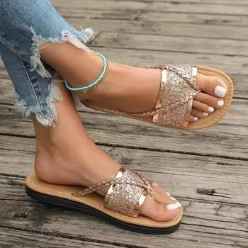 Женские тапочки Модные повседневные сандалии Нескользящая обувь на плоской подошве Слипоны Модные тапочки Удобные шлепанцы Новые летние шлепанцы Женские 35