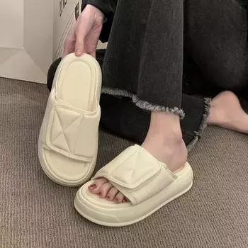 Женские тапочки, модные повседневные тапочки с толстой подошвой и открытым носком, пляжные тапочки для женщин, Zapatos De Mujer 2024 35 жёлтый