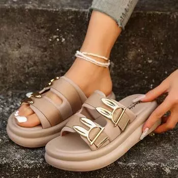 Женские тапочки, мягкие тапочки на среднем каблуке, новинка лета 2024 года, новые повседневные удобные тапочки с открытым носком и пряжкой на ремне, модные женские тапочки 36 чёрный