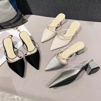 Женские тапочки-мюли Huiliya Baotou 2025 – универсальный дизайн с высоким/средним каблуком/без каблука G5330-2 39 чёрный