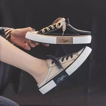 Женские тапочки, мюли, сандалии, летние туфли на низком каблуке с бантом, женские туфли 2024 года, черные, для молодежи, повседневные, обычные, BF 35